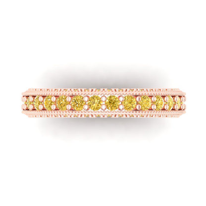 1.44 cttw Simulated Yellow Diamond Round Cut Rose Gold Eternity Wedding Band