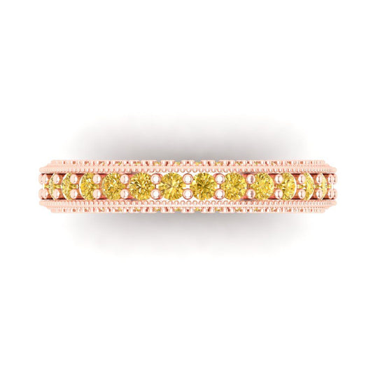 1.44 cttw Simulated Yellow Diamond Round Cut Rose Gold Eternity Wedding Band
