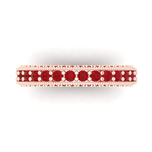 1.44 cttw Simulated Ruby Round Cut Rose Gold Eternity Wedding Band