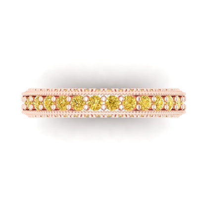 1.44 cttw Natural Citrine Round Cut Rose Gold Eternity Wedding Band