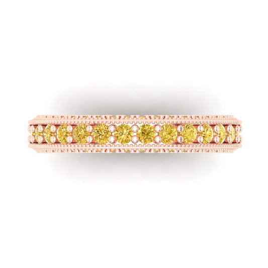 1.44 cttw Natural Citrine Round Cut Rose Gold Eternity Wedding Band