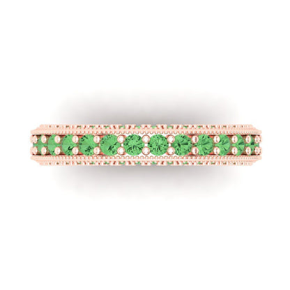 1.44 cttw Simulated Green Diamond Round Cut Rose Gold Eternity Wedding Band