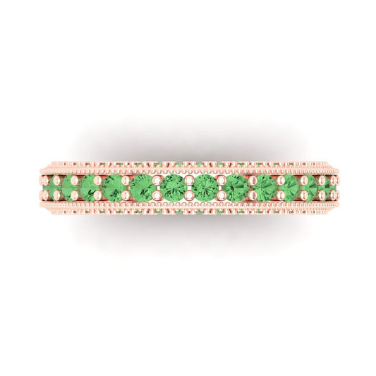 1.44 cttw Simulated Green Diamond Round Cut Rose Gold Eternity Wedding Band