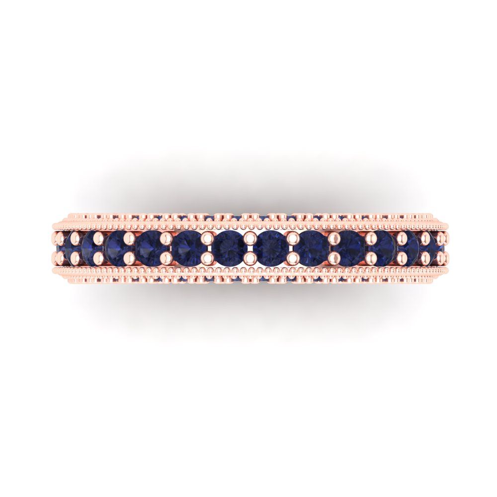 1.44 cttw Simulated Blue Sapphire Round Cut Rose Gold Eternity Wedding Band