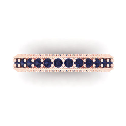 1.44 cttw Simulated Blue Sapphire Round Cut Rose Gold Eternity Wedding Band