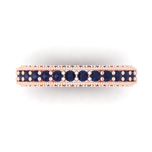 1.44 cttw Simulated Blue Sapphire Round Cut Rose Gold Eternity Wedding Band