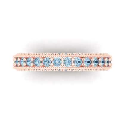 1.44 cttw Natural Swiss Blue Topaz Round Cut Rose Gold Eternity Wedding Band