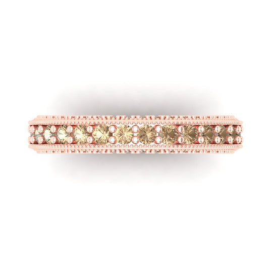 1.44 cttw Yellow Moissanite Round Cut Rose Gold Eternity Wedding Band