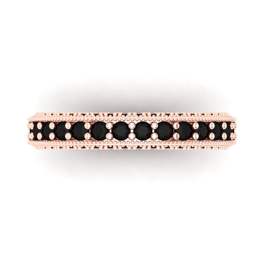 1.44 cttw Natural Onyx Round Cut Rose Gold Eternity Wedding Band