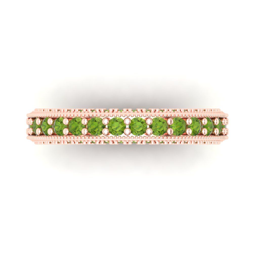 1.44 cttw Natural Peridot Round Cut Rose Gold Eternity Wedding Band