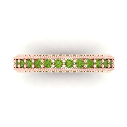 1.44 cttw Natural Peridot Round Cut Rose Gold Eternity Wedding Band