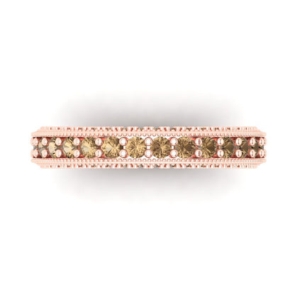 1.44 cttw Simulated Champagne Diamond Round Cut Rose Gold Eternity Wedding Band