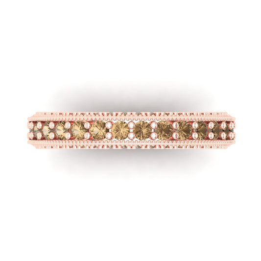 1.44 cttw Simulated Champagne Diamond Round Cut Rose Gold Eternity Wedding Band