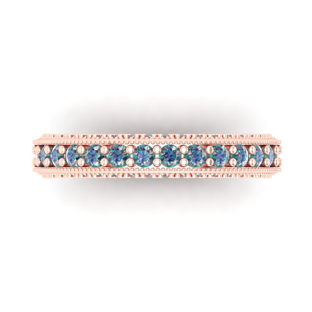 1.44 cttw Blue Moissanite Round Cut Rose Gold Eternity Wedding Band
