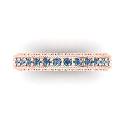 1.44 cttw Blue Moissanite Round Cut Rose Gold Eternity Wedding Band