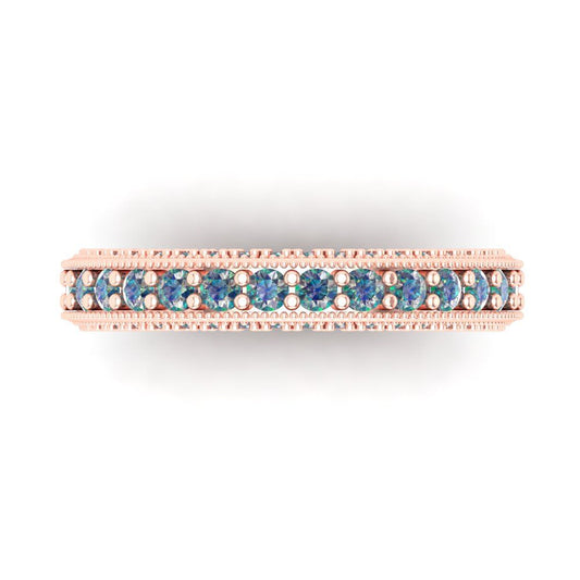 1.44 cttw Blue Moissanite Round Cut Rose Gold Eternity Wedding Band