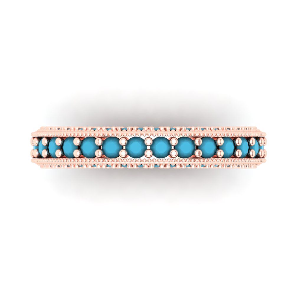 1.44 cttw Simulated Turquoise Round Cut Rose Gold Eternity Wedding Band