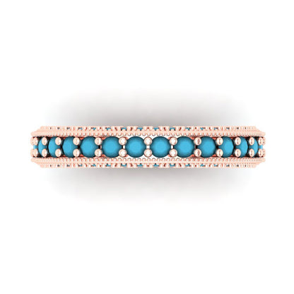 1.44 cttw Simulated Turquoise Round Cut Rose Gold Eternity Wedding Band