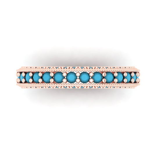1.44 cttw Simulated Turquoise Round Cut Rose Gold Eternity Wedding Band