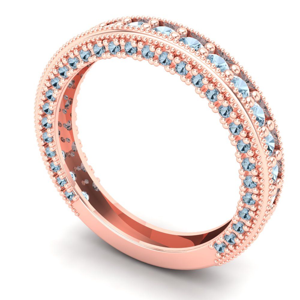1.44 cttw Simulated Blue Diamond Round Cut Rose Gold Eternity Wedding Band