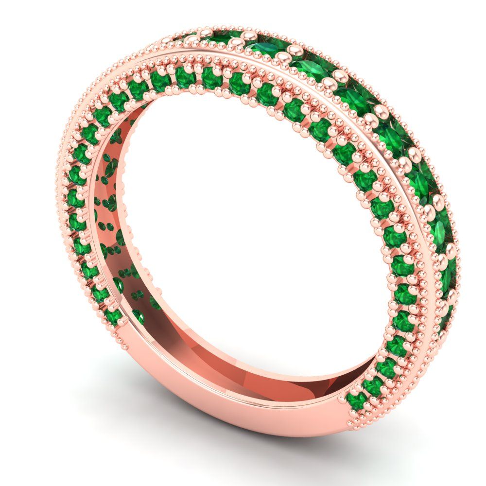 1.44 cttw Simulated Emerald Round Cut Rose Gold Eternity Wedding Band