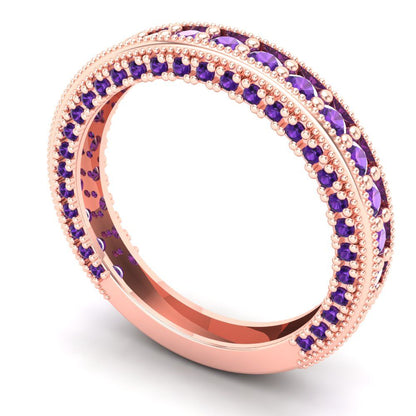 1.44 cttw Natural Amethyst Round Cut Rose Gold Eternity Wedding Band