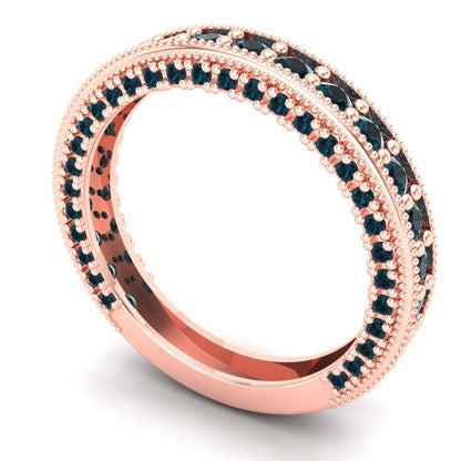 1.44 cttw Natural London Blue Topaz Round Cut Rose Gold Eternity Wedding Band