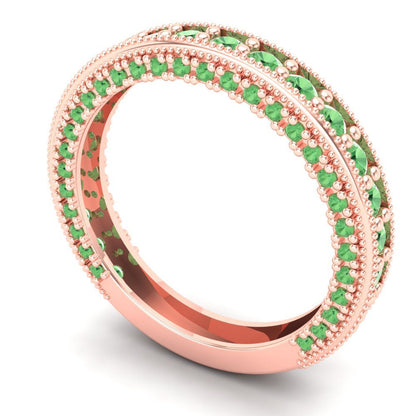 1.44 cttw Simulated Green Diamond Round Cut Rose Gold Eternity Wedding Band
