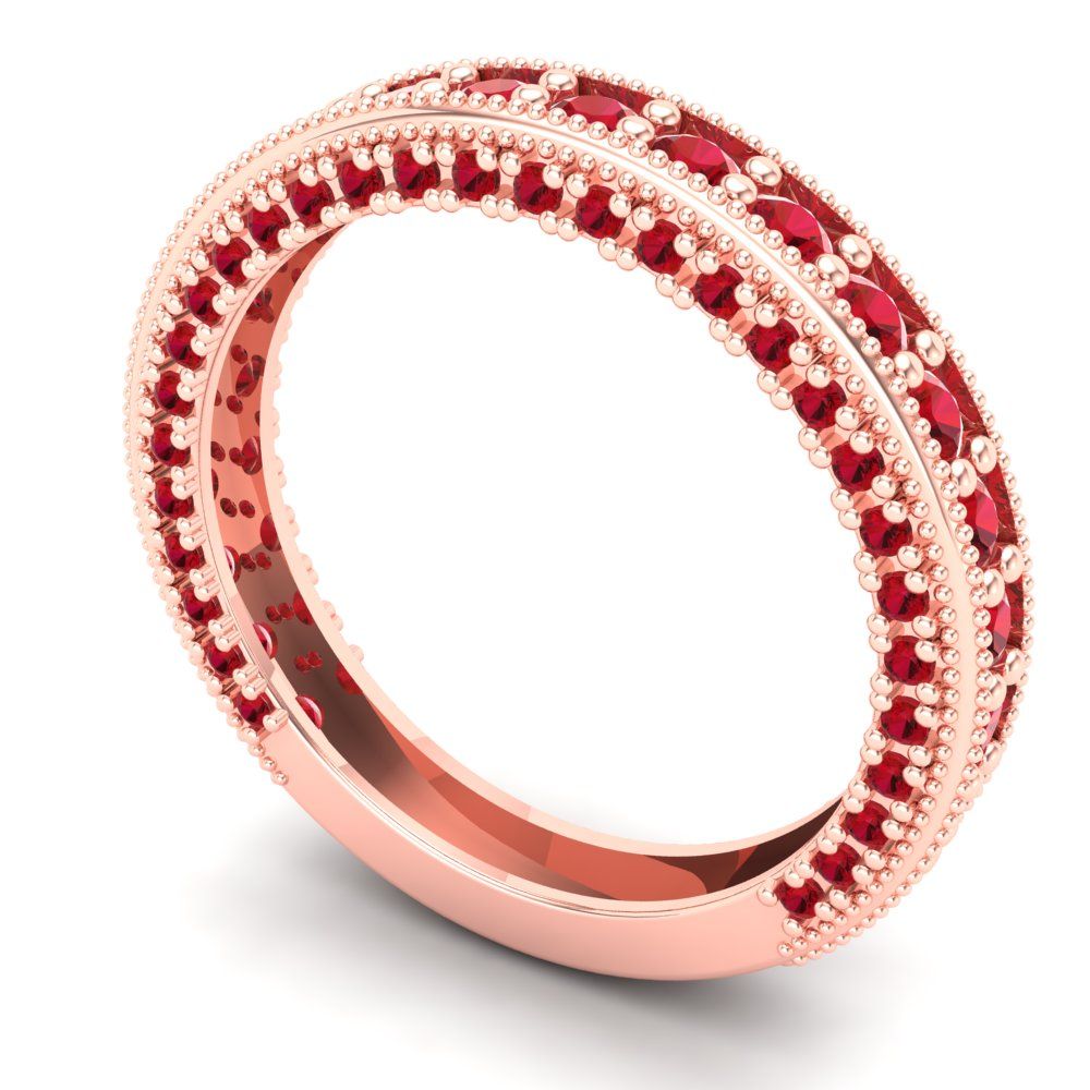 1.44 cttw Simulated Pink Tourmaline Round Cut Rose Gold Eternity Wedding Band