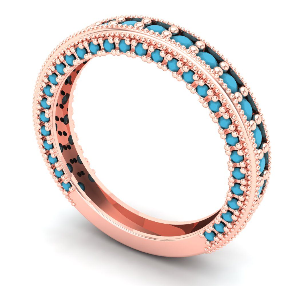 1.44 cttw Simulated Turquoise Round Cut Rose Gold Eternity Wedding Band