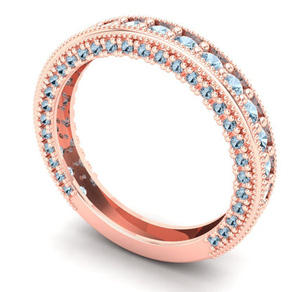 1.44 cttw Natural Aquamarine Round Cut Rose Gold Eternity Wedding Band