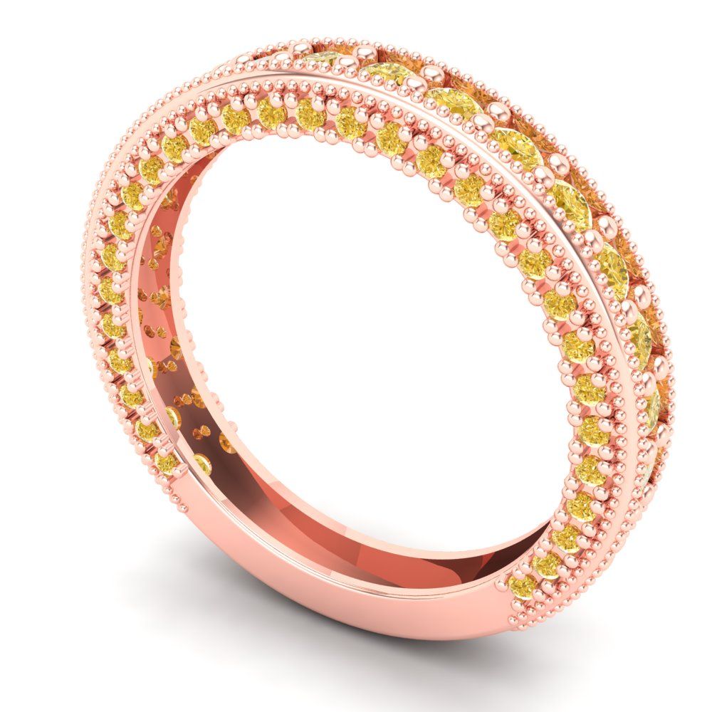 1.44 cttw Yellow Moissanite Round Cut Rose Gold Eternity Wedding Band