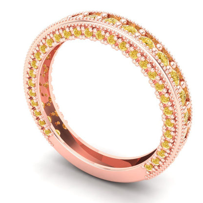 1.44 cttw Yellow Moissanite Round Cut Rose Gold Eternity Wedding Band