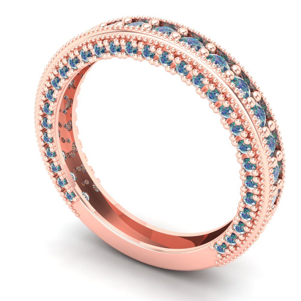 1.44 cttw Blue Moissanite Round Cut Rose Gold Eternity Wedding Band