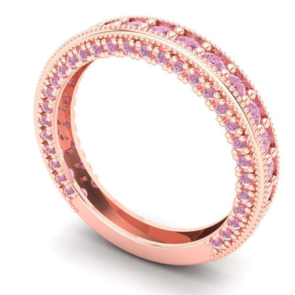 1.44 cttw Simulated Pink Diamond Round Cut Rose Gold Eternity Wedding Band