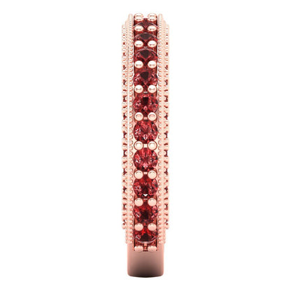 1.44 cttw Natural Garnet Round Cut Rose Gold Eternity Wedding Band