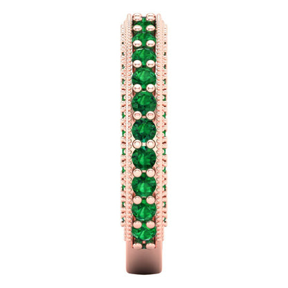 1.44 cttw Simulated Emerald Round Cut Rose Gold Eternity Wedding Band