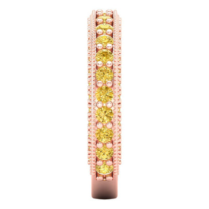 1.44 cttw Simulated Yellow Diamond Round Cut Rose Gold Eternity Wedding Band
