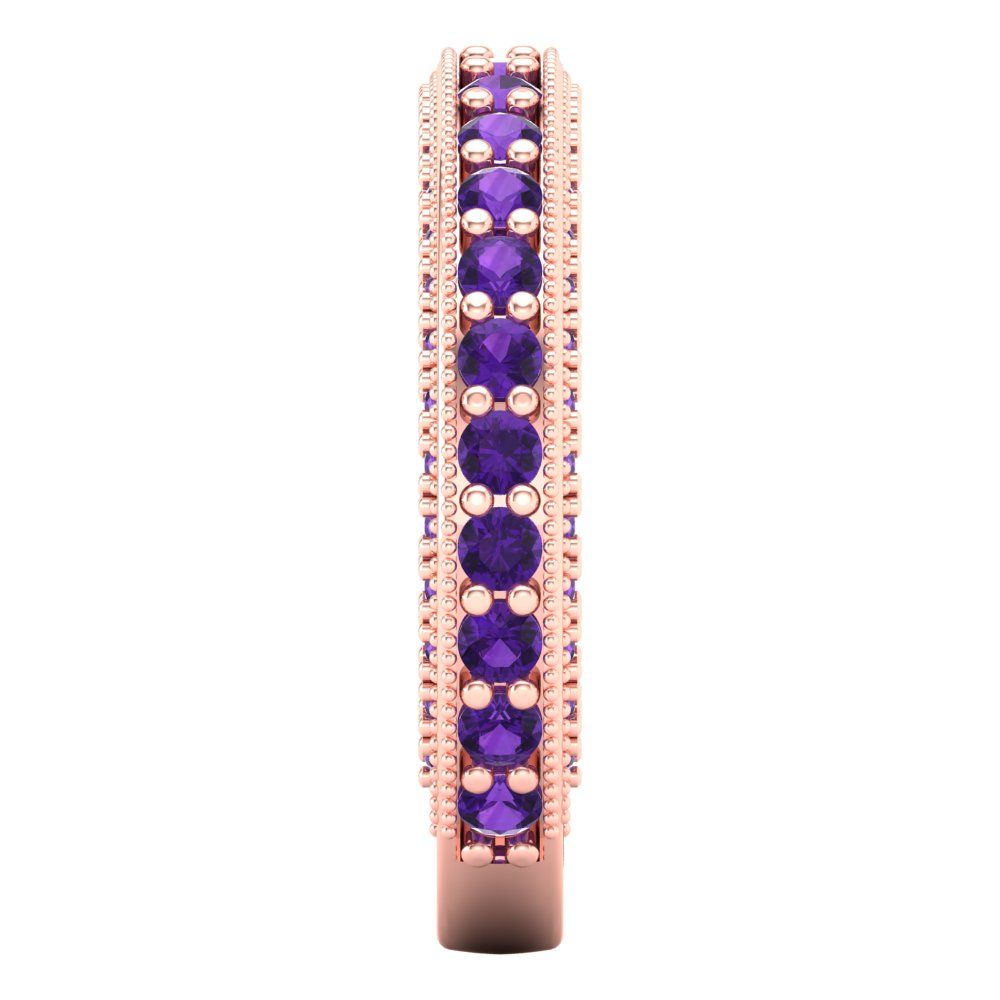 1.44 cttw Natural Amethyst Round Cut Rose Gold Eternity Wedding Band