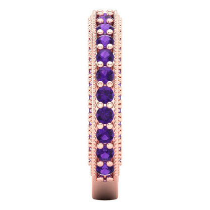 1.44 cttw Natural Amethyst Round Cut Rose Gold Eternity Wedding Band