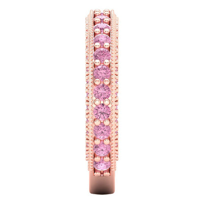 1.44 cttw Simulated Pink Diamond Round Cut Rose Gold Eternity Wedding Band