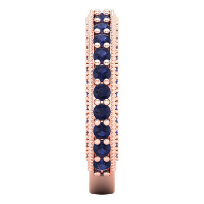 1.44 cttw Simulated Blue Sapphire Round Cut Rose Gold Eternity Wedding Band