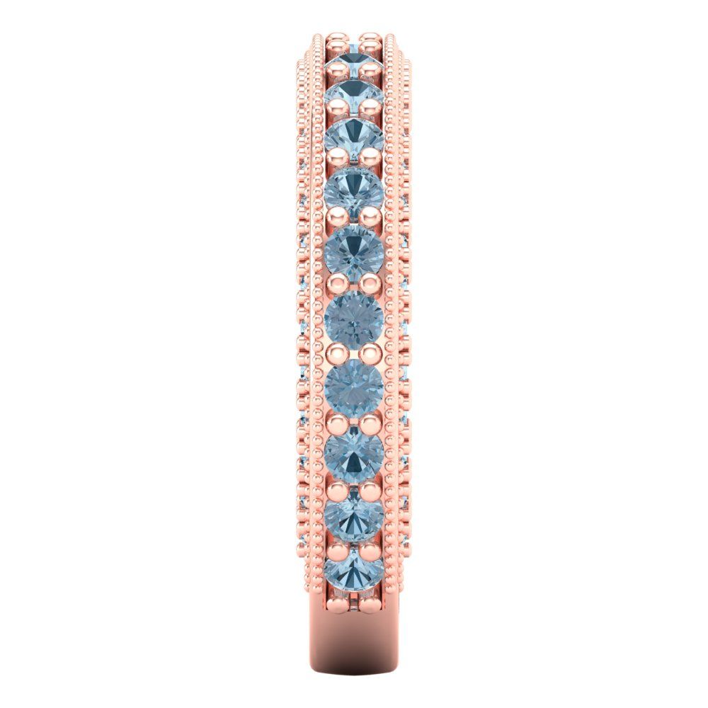 1.44 cttw Natural Sky Blue Topaz Round Cut Rose Gold Eternity Wedding Band