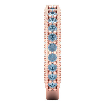 1.44 cttw Natural Sky Blue Topaz Round Cut Rose Gold Eternity Wedding Band