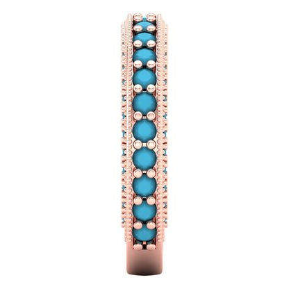 1.44 cttw Simulated Turquoise Round Cut Rose Gold Eternity Wedding Band