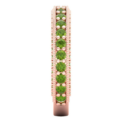 1.44 cttw Natural Peridot Round Cut Rose Gold Eternity Wedding Band