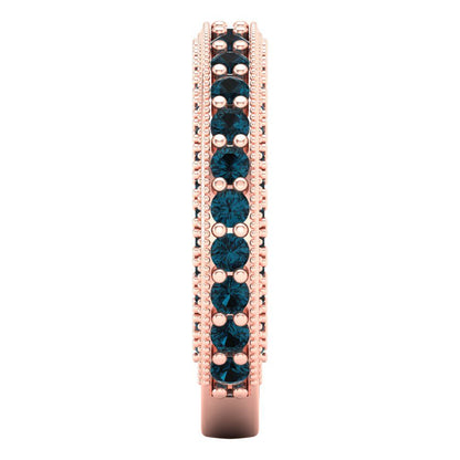 1.44 cttw Natural London Blue Topaz Round Cut Rose Gold Eternity Wedding Band