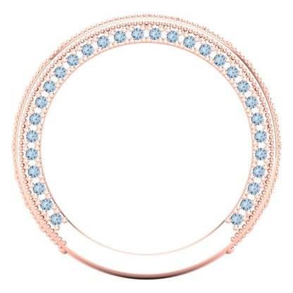 1.44 cttw Natural Swiss Blue Topaz Round Cut Rose Gold Eternity Wedding Band