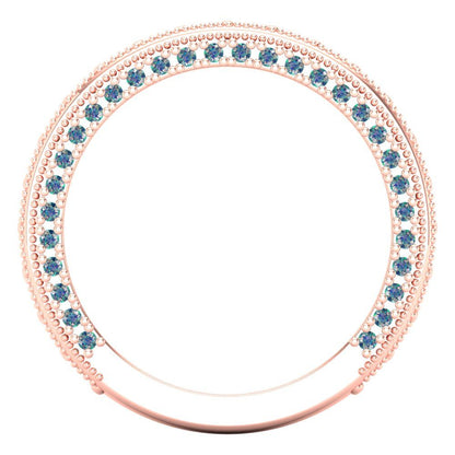 1.44 cttw Blue Moissanite Round Cut Rose Gold Eternity Wedding Band