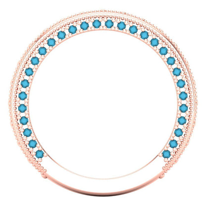 1.44 cttw Simulated Turquoise Round Cut Rose Gold Eternity Wedding Band